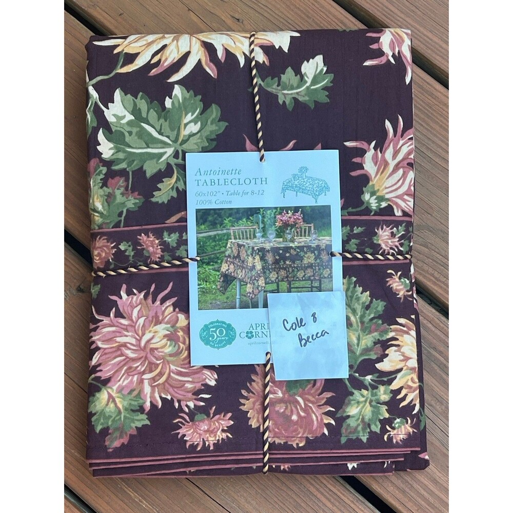April Cornell Antoinette Tablecloth Cotton 60”x102” Floral Thanksgiving Fall NEW